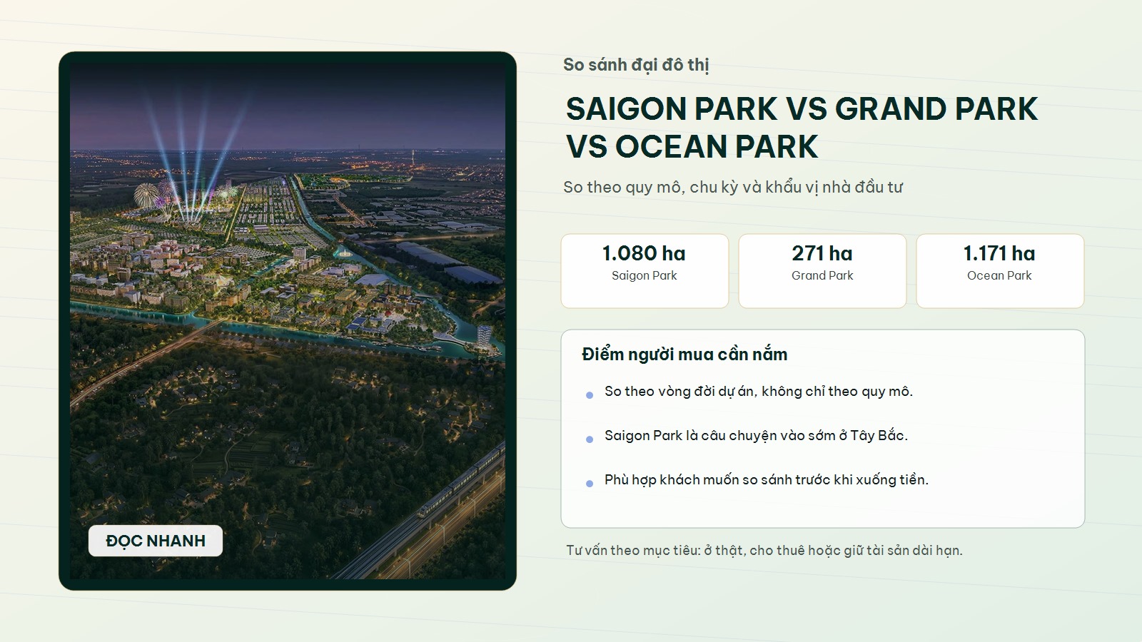 So sánh Saigon Park vs Grand Park vs Ocean Park