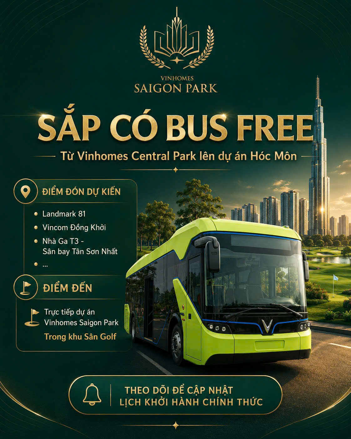 Bus free Vinhomes Sài Gòn Park - sắp có tuyến từ Vinhomes Central Park lên dự án Hóc Môn