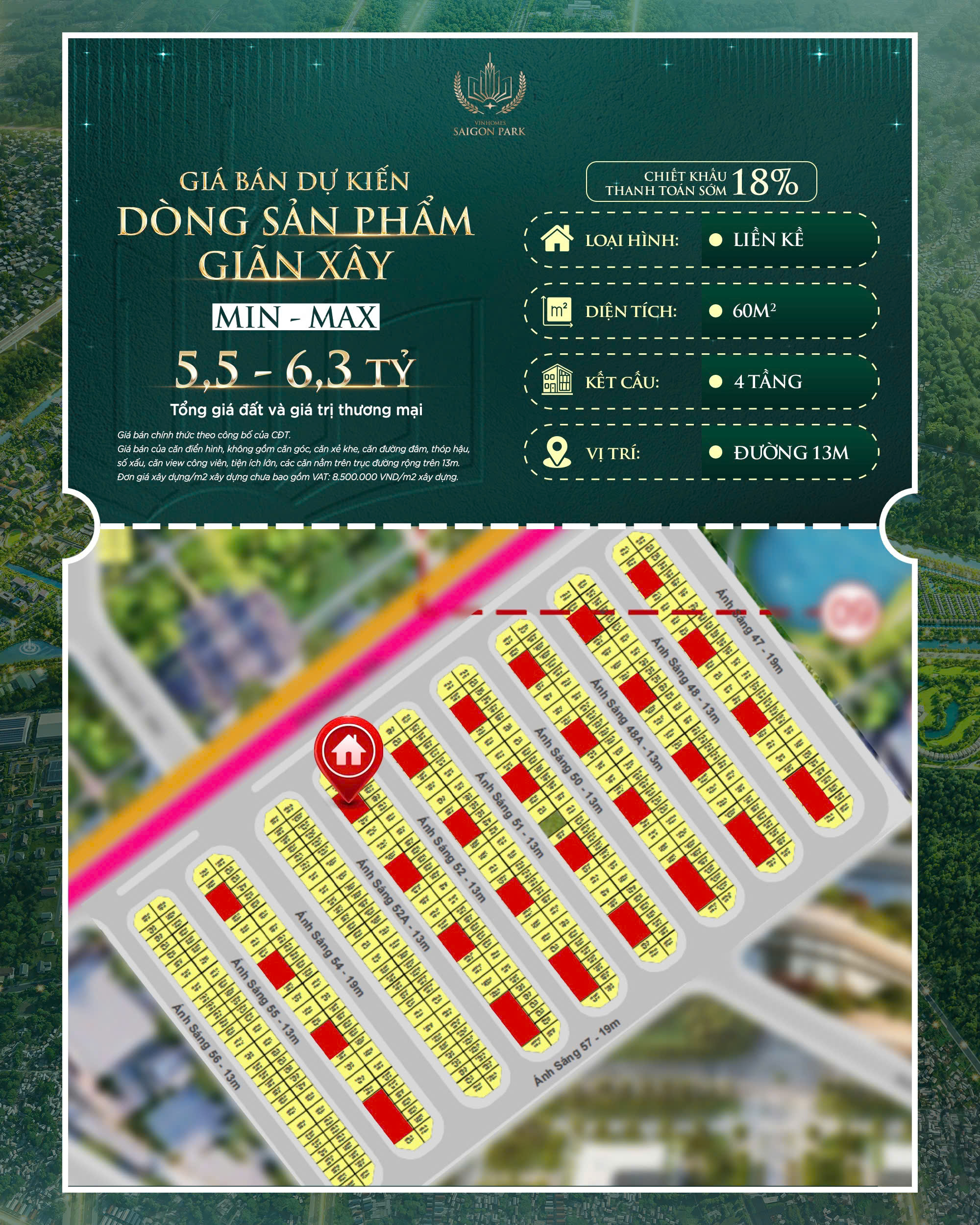 Liền kề giãn xây 60m² Vinhomes Sài Gòn Park giá 5,5-6,3 tỷ